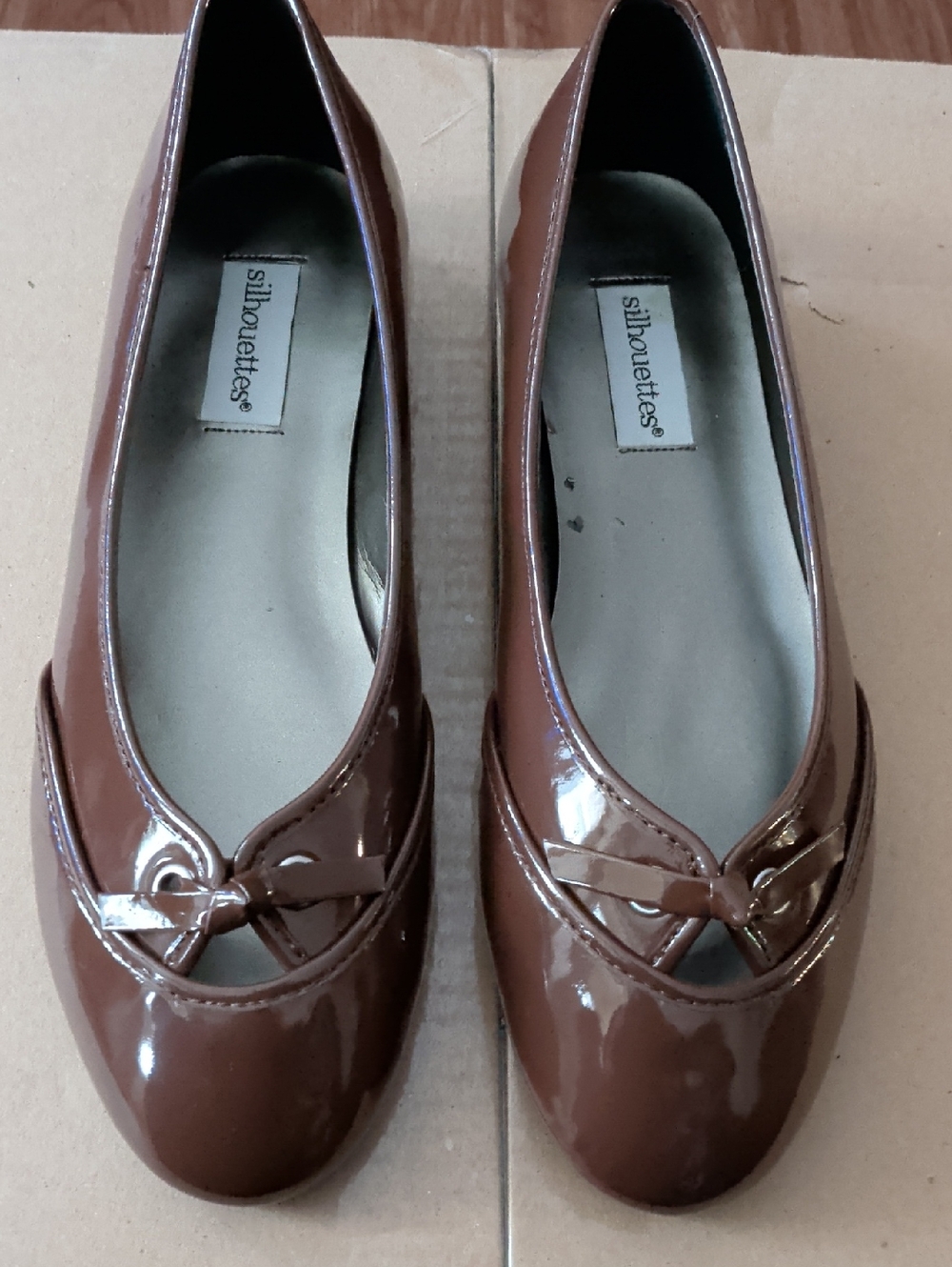 Silhouette Brown Patent Leather Knot-Accent Ballet Flats